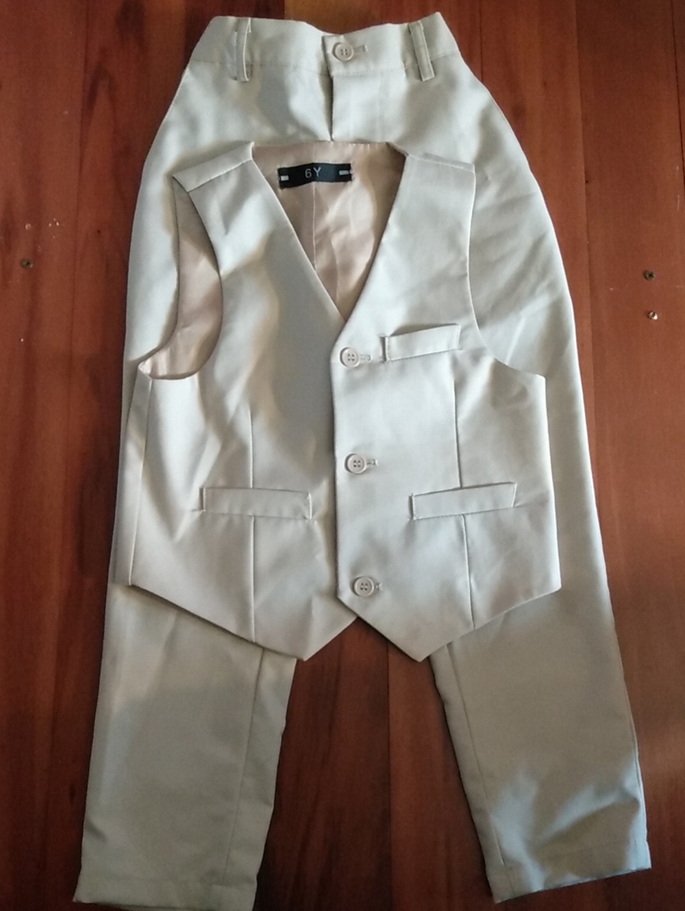 Boys Size 6, 2 PC Formal Wear Suit, Matching Khaki/Cream Dress Pants & Vest Set